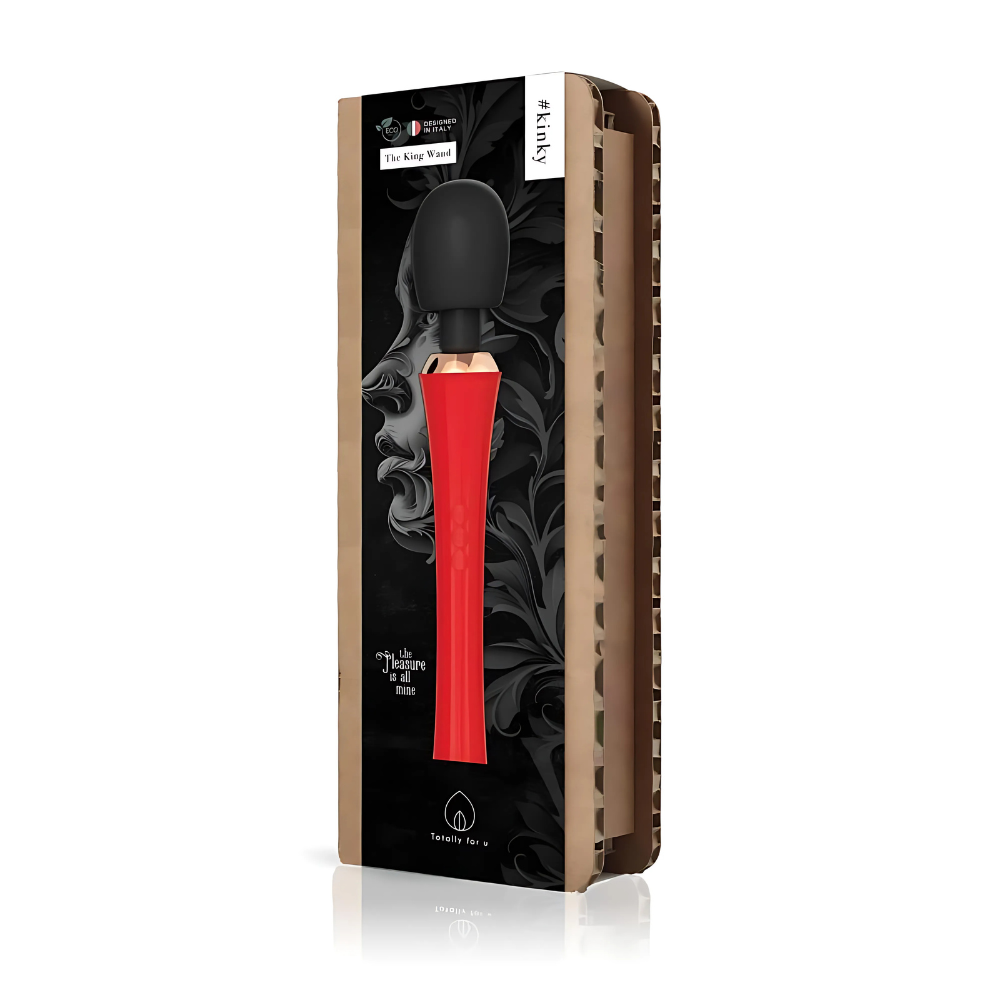 Confezione elegante ed eco-friendly del vibratore The King Wand – packaging sostenibile in cartone riciclato