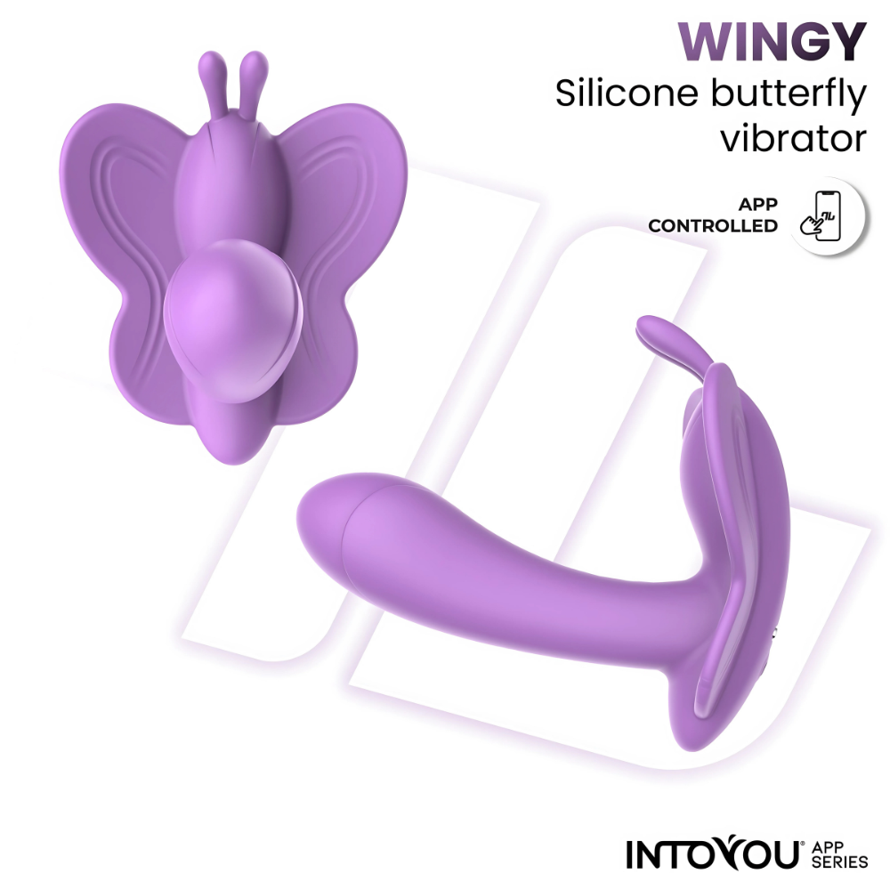 Vibratore per punto G Wingy mostrato da diverse angolazioni, forma ergonomica e flessibile