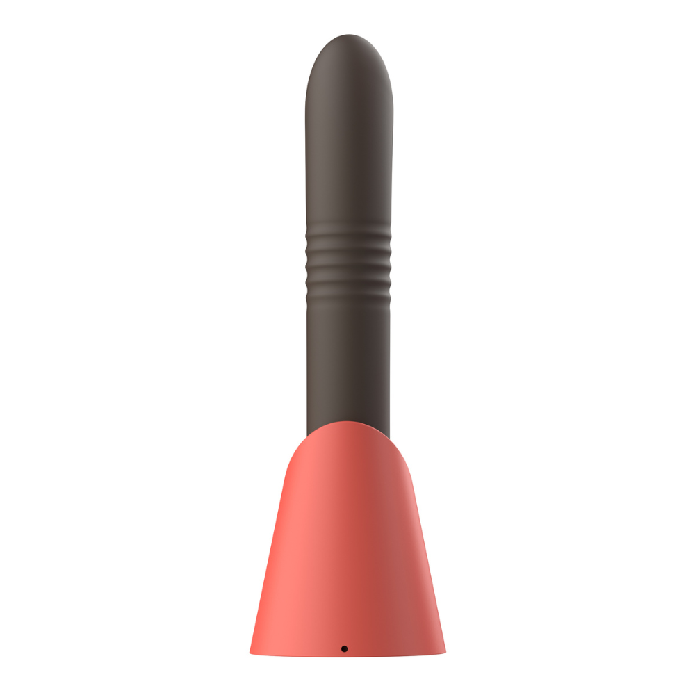 Vista posteriore del vibratore rabbit Hailey posizionato sullo stand di ricarica