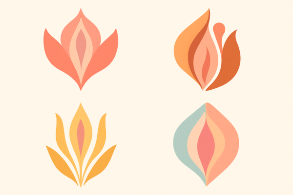Illustrazione astratta ed elegante che rappresenta i cambiamenti della vulva con l’età, la menopausa e dopo il parto