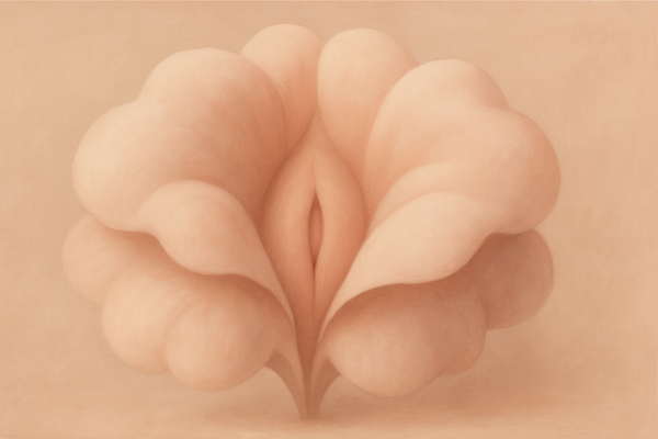 Fiore astratto che rappresenta la forma della vagina a sbuffo con grandi labbra voluminose